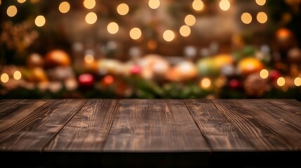 Poster - Medium shot showcasing a rustic dark wooden table with rich textures set against a warm, soft-lit Thanksgiving backdrop filled with autumnal decor