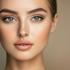 Poster - Natural beauty meets glam transformation showcasing makeup artistry on one side. Generative AI