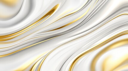 Poster - Luxurious white and gold abstract waves flowing dynamically, creating elegant pattern suggesting sophistication and fluid movement with sleek design elements