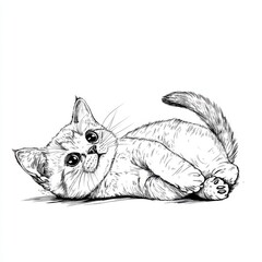 Canvas Print - A hand-drawn black and white image of a cute cat sleeping on its back, engraved in a modern illustration style. Perfect for T-shirt print designs, this artwork imitates scratch board techniques