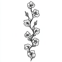 Wall Mural - A contemporary black and white illustration, featuring a hand-drawn woodcut-style doodle of a wreath with wildflowers, daisies, and poppies