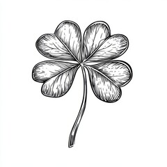 Wall Mural - Isolated on a white background, a modern illustration featuring a hand-drawn four-leaf clover