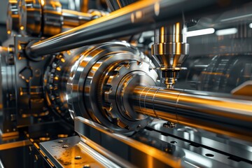 Poster - Automated industrial laser engraving machine processing metal detail in modern factory
