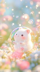 Wall Mural - Fluffy friend in a bubble. AI.