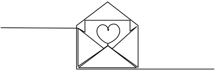 Poster - Open envelope with heart shape continuous line drawing. Received email love message symbol. Valentine's day concept.Vector illustration isolated on white.