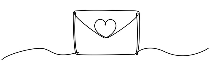 Poster - Envelope with heart shape continuous line drawing. Email love message symbol. Valentine's day concept.Vector illustration isolated on white.