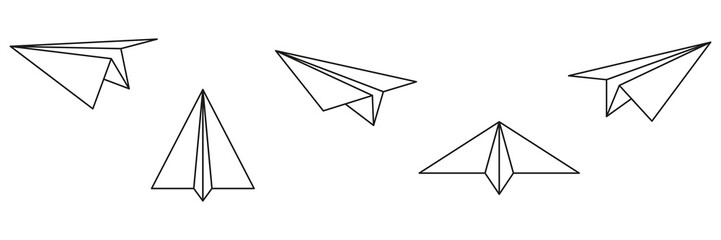 Poster - Line paper airplanes set. Fold planes collection. Sending message concept. Vector illustration isolated on white.