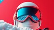 © MUMTAZ - A stylized snow sports figure wearing goggles against a vibrant red background with snow