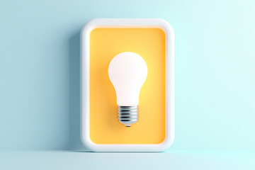 Poster - Light Bulb Idea in Frame. Light bulb on yellow background. Light bulb minimal concept