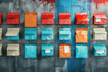 Poster - Vibrant envelopes arranged on a graffiti covered wall