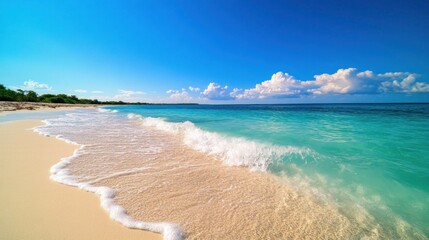 Wall Mural - stunning beach scene with turquoise water, white sand, and clear blue skies.