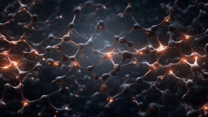 Poster - Glowing Molecule Network, Futuristic, Dark Tones, Science Concept
