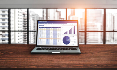 Poster - spreadsheet document information financial startup concept. data and graphs in spreadsheet documents