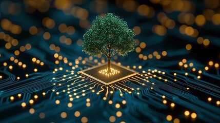 Poster - Green Tree Growing From A Circuit Board