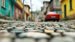 © Giman - Cobblestone street, colorful houses, city, car, travel