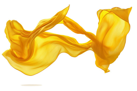 Set of floating elegant yellow fabrics isolated on white background