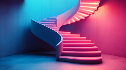 Wall Mural - Pink blue neon spiral stairs