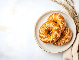 Pretzels in plate on white background.Oktoberfest celebration concept