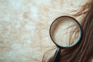 Aufkleber - Magnifying glass reveals details of a damaged hair strand against a textured background. Generative AI