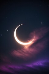 Wall Mural - Crescent Moon in Purple Night Sky Background for Mystical Projects, Phone Wallpapers and Spiritual Themes, for Mobile Wallpapers, Serene Backdrops, Website Graphics, Themed Cards, Peaceful Banners