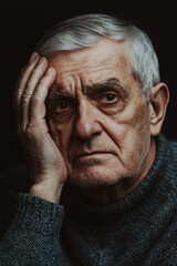 Wall Mural - portrait of an elderly man trying hard to listen, deafness in old age