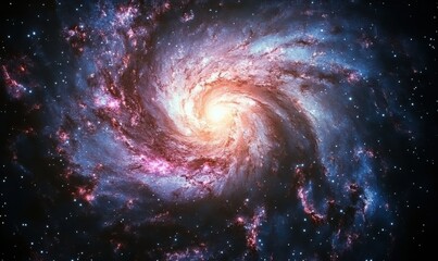 Wall Mural - dreamy galaxy with swirling clouds of pink, purple, and blue hues filled with glowing stars.