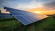 © Monchisa - Solar Panel Array Under Beautiful Sunset in Green Field