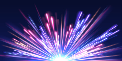 Poster - Laser beams luminous abstract sparkling isolated on a transparent background. Panoramic high speed technology concept, light abstract background.	Long exposure, light painting photography.