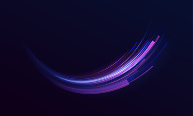 Poster - Blurry neon light motion on a speedway with laser beams, glowing red and blue lines, and sparkling dust particles creates a sense of movement and excitement, ideal for futuristic or tech-themed design