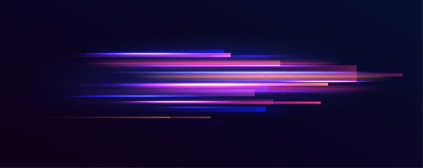 Poster - Explore the captivating movement of neon light in this dynamic illustration. The zigzag and arc shapes, enhanced with blue, yellow, and orange hues, create a visually exciting effect.	