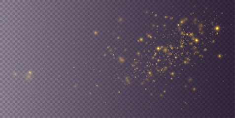 Poster - Golden dust light png. Christmas glowing bokeh confetti and sparkle overlay texture for your design. Yellow dust, sparks, stars shine with a special lights. Gold particles abstract vector background.