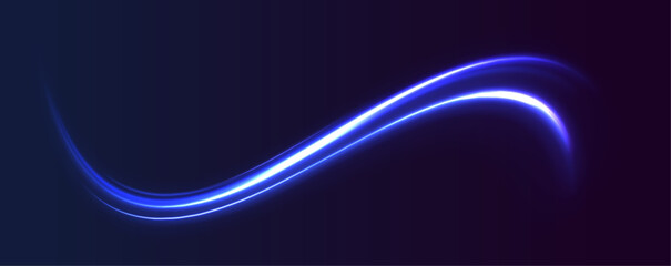 Poster - Vector dark blue abstract background with ultraviolet neon glow, blurry light lines, waves. Light trails on road at night. Abstract futuristic neon background with glowing ascending lines.	