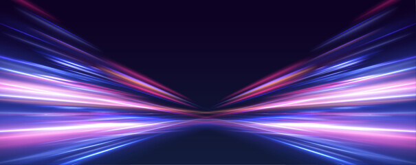 Leinwandbilder - Bright glowing line of new technologies on dark background in neon colors. Ponomatic neon vector illustration in sporty style of futuristic technologies. 