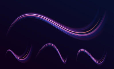 Poster - Set of neon speed lines on transparent background. Vortex streams of neon light. Abstract vector fire circles, sparkling swirls and energy light spiral frames.	