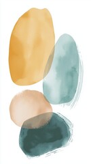 Poster - Overlapping abstract watercolor spots in vibrant green, orange, and beige create a modern, artistic composition on a white background, enhancing contemporary design