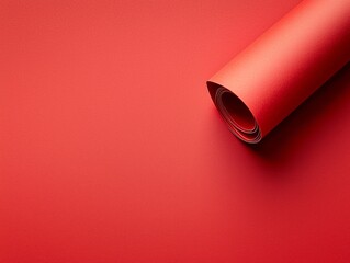 Poster - rolled red paper lying on a matching red background creates a simple yet stylish minimalist concept,