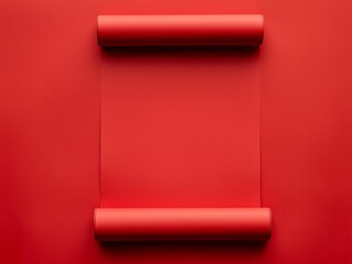 Poster - Two vibrant red scrolls frame a vivid monochrome background, creating a striking visual contrast. The minimalist design emphasizes bold color and geometric shapes, perfect for modern aesthetics