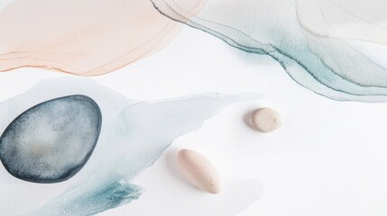 Poster - Creating an abstract composition with stones and pastel-colored stains, forming a beautiful and elegant background that enhances any modern design or artistic project