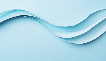 Wall Mural - Minimalist composition featuring light blue paper waves creating a soothing and elegant abstract background, ideal for design projects seeking tranquility and sophistication