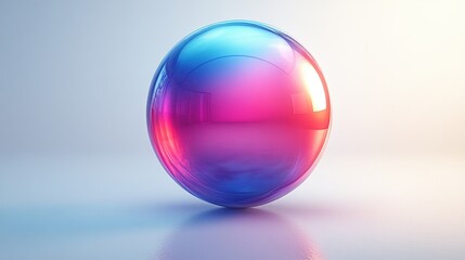 Iridescent sphere on white, soft light, studio background, graphic design element