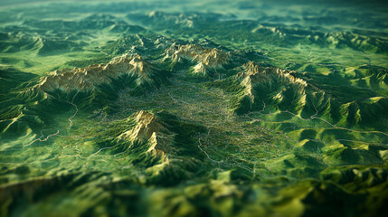 Naklejka na meble A 3D lidar map model representing the earth's surface after UAV data processing, illustrating tremors, earthquakes, and lithospheric plate movements, with empty space for captioning, chaos symbolizing