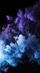 Poster - Swirling purple and blue smoke forming captivating abstract shapes against a deep black background, creating a mesmerizing interplay of color and texture that evokes mystery and imagination