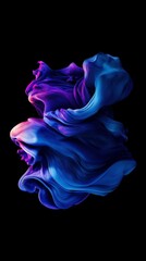 Poster - Smooth elegant silk fabric flowing on black background, creating a beautiful abstract design with purple and blue colors, perfect for art and design projects