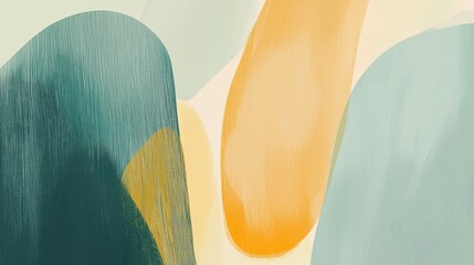 Poster - Modern abstract painting using green, yellow and light blue brushstrokes creating an artistic background with a minimalist and contemporary feel