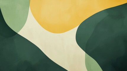 Fototapete - Modern abstract art composition with flowing organic shapes in green, yellow, and beige, creating a minimalist and elegant design, perfect for backgrounds, wall art, or digital projects