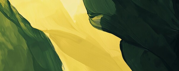 Poster - Yellow and green brushstrokes intertwine, creating a dynamic and visually engaging abstract background with a sense of movement and contrast
