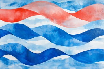 Poster - Hand-painted watercolor waves in shades of red and blue create a vibrant and flowing abstract background, perfect for adding a touch of artistic energy to any project
