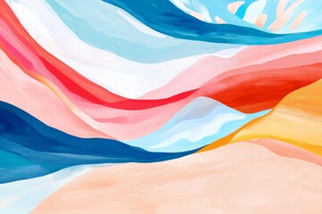 Poster - Dynamic abstract artwork featuring flowing waves of vibrant colors, including red, blue, pink, and yellow. The design creates a sense of movement and energy, evoking a lively atmosphere