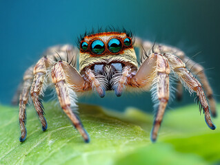 Close-up photograph of a spider, highlighting its intricate legs and body details against a neutral background
