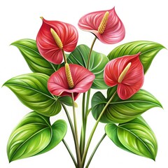 Sticker - Vibrant Anthurium Plant With Realistic Leaf Design. Generative AI